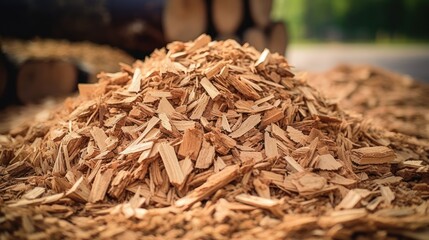 Wood Chips: Fuel and Raw Materials for Industrial Boilers AI Generated - obrazy, fototapety, plakaty