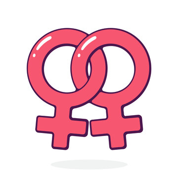 Lesbian Gender Symbol. Women Homosexual Orientation. Part of LGBT community. Vector illustration. Hand drawn cartoon clip art with outline. Isolated on white background