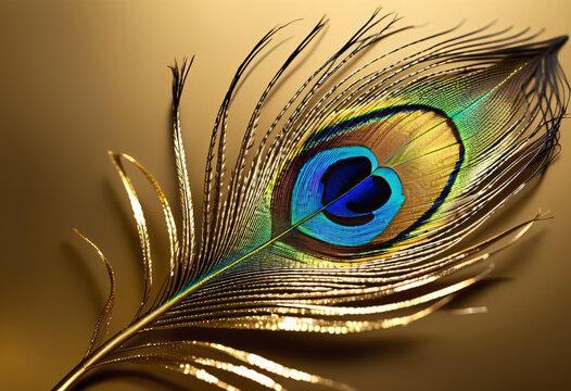 Fototapeta golden peacock feathers on gold background