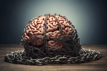 Foto op Aluminium A human brain on a table and bound with chains.  © Alexander