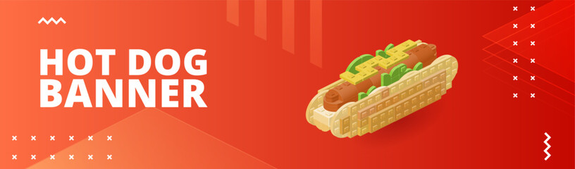 Hotdog banner for printing and design. Vector illustration.