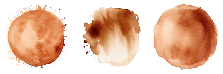 Set of brown stain paint watercolor on transparent background