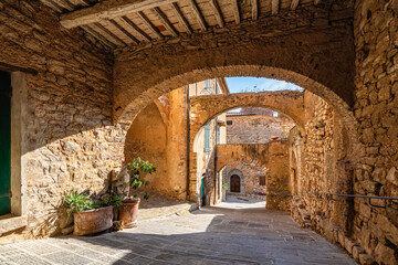 Scenic sight in the village of Campiglia Marittima, on a sunny summer afternoon. In the Province of...