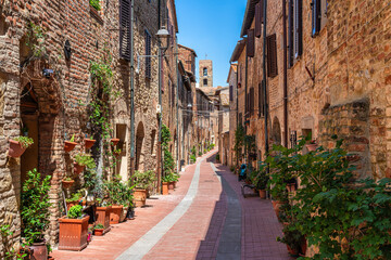 The picturesque village of Casole d'Elsa on a sunny summer morning. Province of Siena, Tuscany,...