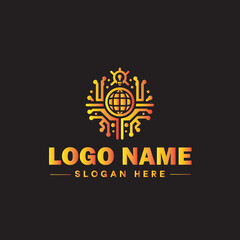 Technology logo and icon symbol clean flat modern minimalist business and digital internet web logo design editable vector