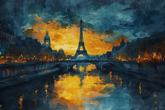 Eiffel Tower Symbol of France. French Symbolism by watercolor paint Illustration. France