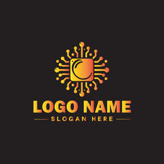 Technology logo and icon symbol clean flat modern minimalist business and digital internet web logo design editable vector