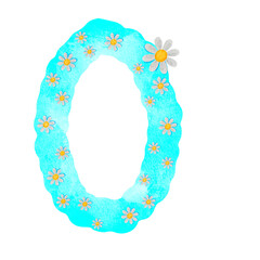 Illustration, number, png, blue with white flowers