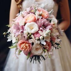 Bride Holding Bouquet of Pink and White Flowers