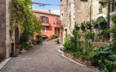 The picturesque village of Fornelli, on a sunny summer afternoon, in the Province of Isernia,...