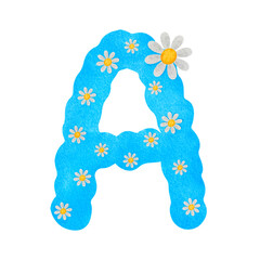 English alphabet Blue with white flowers