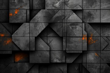 Monochromatic Blaze: Black, Grey Charcoal, Red, and Orange Abstract Banner with Geometric Shapes and Shading Gradient, Crafting a Striking Background Wallpaper