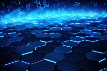 Blue hexagonal background with abstract technology theme.