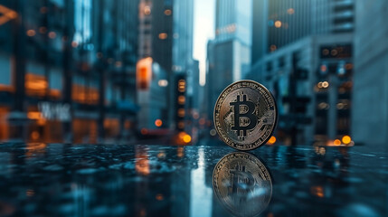 Shiny bitcoin in modern background digital currency generative ai - obrazy, fototapety, plakaty