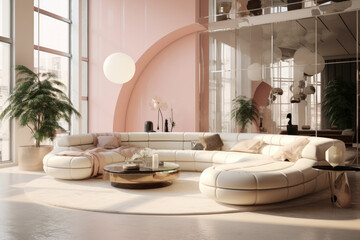 Modern bauhaus home interior design blush colors