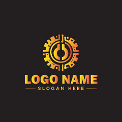 Technology logo and icon symbol clean flat modern minimalist business and digital internet web logo design editable vector