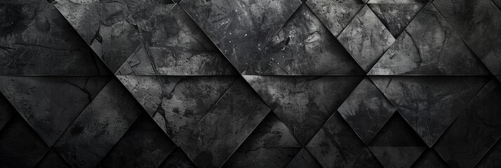 Dynamic Shadows: Black and Grey Charcoal Abstract Banner, Playfully Incorporating Geometric Shapes and a Shading Gradient for a Modern Background Wallpaper - obrazy, fototapety, plakaty
