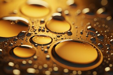 Yellow gold liquid and bubbles up close.