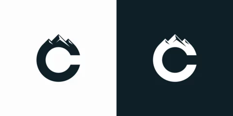 Foto op Plexiglas Vector logo design for the initial letter C with a mountain silhouette on top. © ahmad