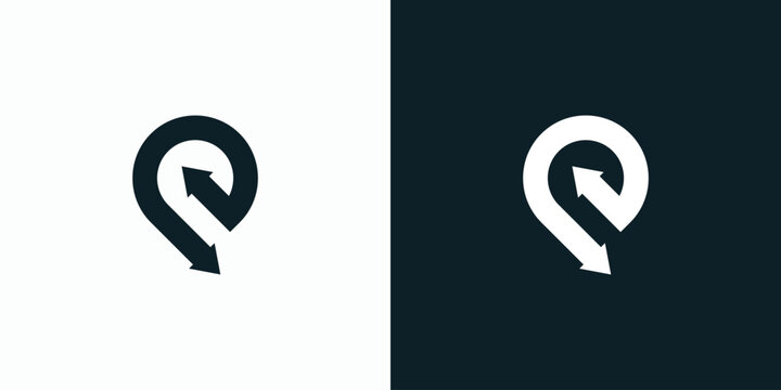 Letter P initial vector logo design location pin with arrow.