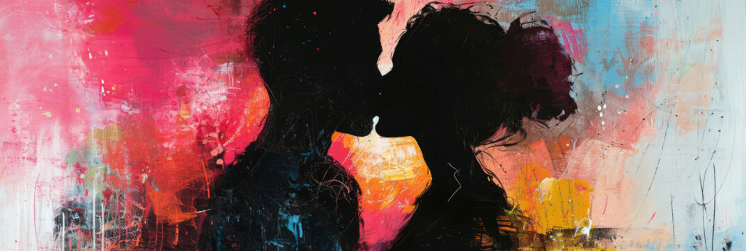 Painting Depicting Two People Engaged in a Passionate Kiss