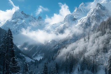 mountains with snow and trees