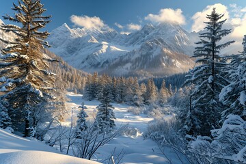 Fototapeta na wymiar mountains with snow and trees