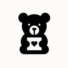 Fototapeta premium A black and white silhouette of a teddy bear with a Valentine's card, minimalist abstract image 