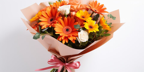 Festive elegant bouquet of different flowers. Studio Romance bouquet with various flower.
