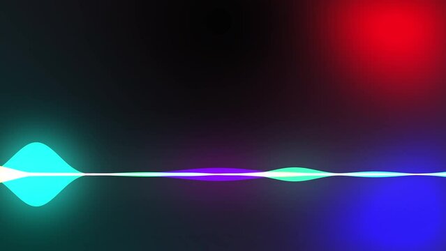 Voice waveform in neon colors horizontal isolated on multicolor background. Audio wave. Multicolor waveform spectrum, imagination of voice record. Sound wave visualization. 