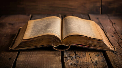 Open Book on Wooden Table, Literature and Learning