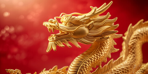 Fototapeta premium Golden Dragon Statue in Traditional Asian Temple