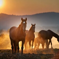Hooves at First Light: Majestic Horses Await the Morning Sun