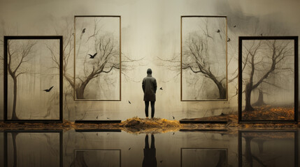 Narcissism concept surreal triptych painting background - obrazy, fototapety, plakaty