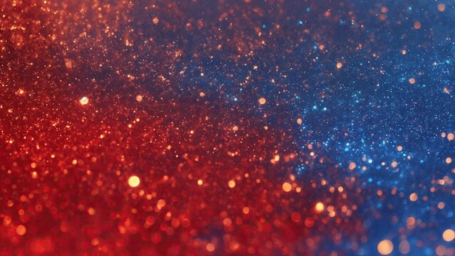 Abstract Red, Blue and Golden glitter lights Gold glitter dust texture dark background