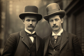 Vintage Portrait 19th Century of Two Distinguished Gentlemen