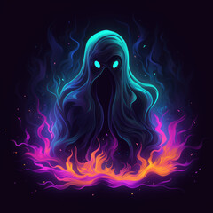 Neon color ghost isolated on dark background