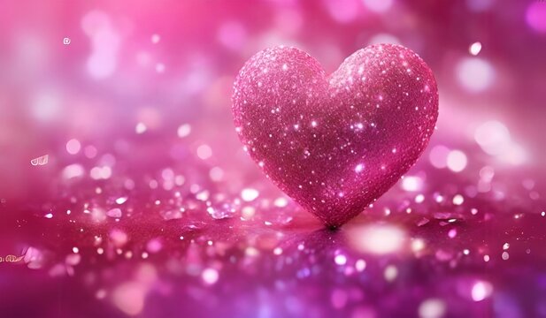 Dreamy Diamond Love, Closeup of Soft Focus Hot Pink Diamond Heart , a Beautiful Shiny Landscape - Perfect for Valentine's Day,  Detailed High Resolution Images