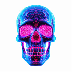 Neon color skull on white background