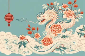 Fototapeta premium Chic 2024 Lunar New Year Card with Minimalist Dragon Elements