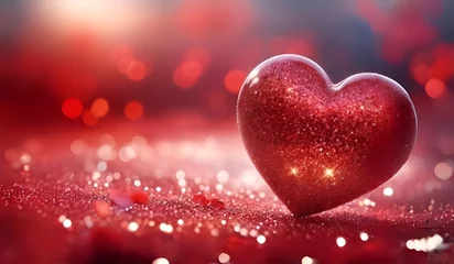 Rolgordijnen Dreamy Diamond Love, Closeup of Soft Focus Red Diamond Heart , a Beautiful Shiny Landscape - Perfect for Valentine's Day,  Detailed High Resolution Images © Art by H