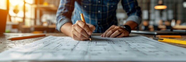 Team Engineer drawing graphic planning and meeting for architectural project on workplace ,generative ai