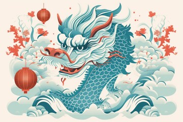 Obraz premium Chic 2024 Lunar New Year Card with Minimalist Dragon Elements