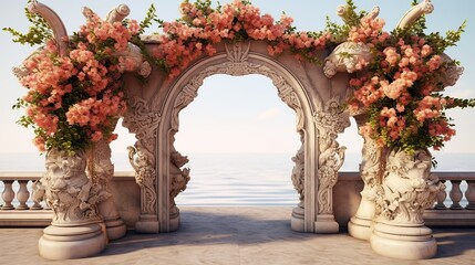 Beautiful archway decorated with floral composition generative ai - obrazy, fototapety, plakaty