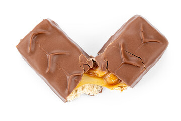 Сhocolate bar. Two halves of a chocolate bar stuffed isolated on a white background.