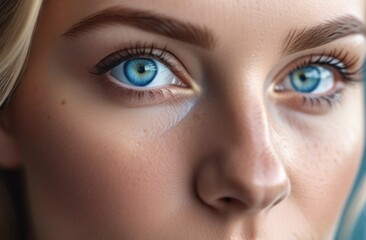 Obraz premium Beautiful woman with blue eyes, clouse up portrait