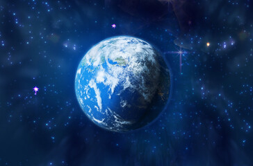 Obraz na płótnie Canvas Beautiful planet Earth in space surrounded by stars and galaxies. 3D rendering illustration