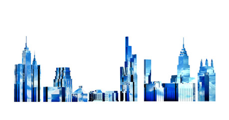 Beautiful modern city front view, made of many glass reflective skyscrapers. 3D rendering illustration