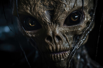 Non-human biological creature with veiny facial features, alien concept. Generative ai