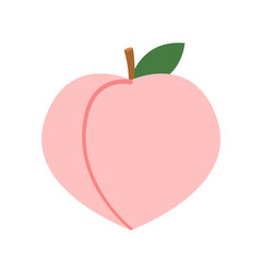 Peach cartoon vector. Doodle peach with leaves icon. Peach fruit in shape of heart isolated on white background. Farm, natural food, fresh fruits.